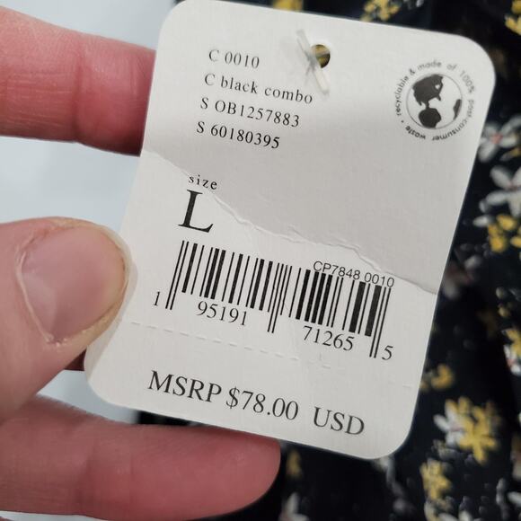 Intimately Free People Bodysuit Womens Large Black Floral Puff Sleeve Ruched - Picture 3 of 12